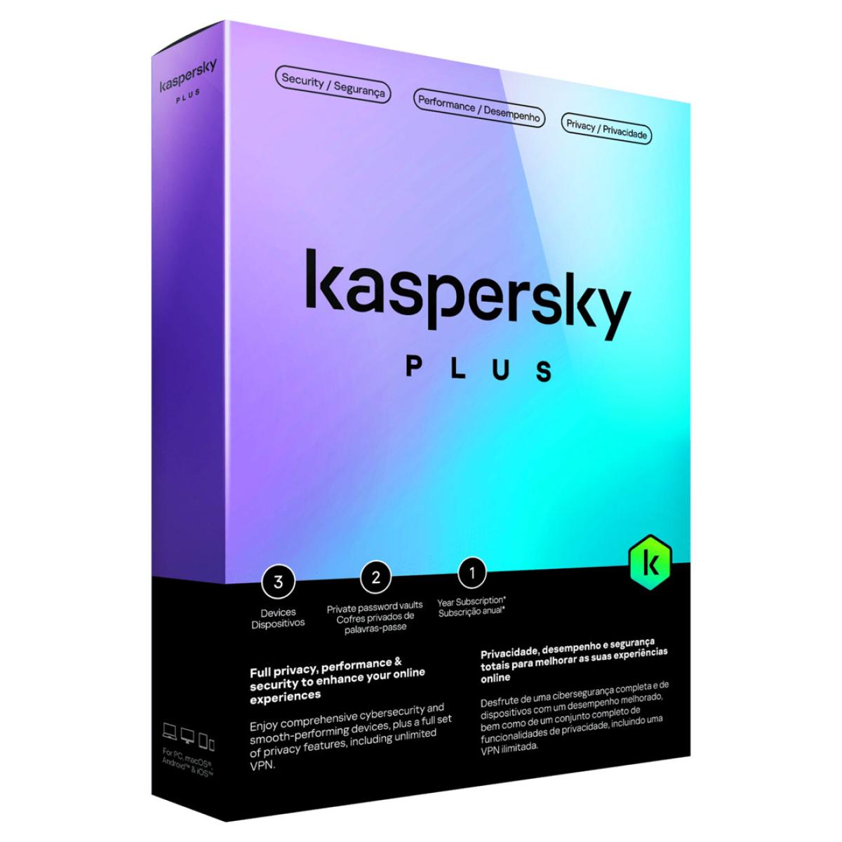 Kaspersky Plus Internet Security Anti-Phishing & Firewall Unlimited VPN Password Manager 3 Devices 1 Year Kaspersky Plus Internet Security Anti-Phishing & Firewall Unlimited VPN Password Manager 3 Devices 1 Year